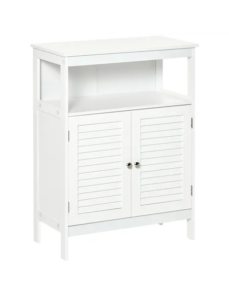 kleankin Bathroom Storage Unit Cabinet with Open Storage Shelf, Freestanding Floor Cabinet Organizer with 2 Doors for Living Roo