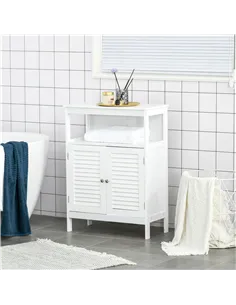 kleankin Bathroom Storage Unit Cabinet with Open Storage Shelf, Freestanding Floor Cabinet Organizer with 2 Doors for Living Roo 2