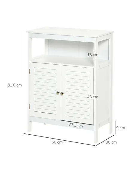 kleankin Bathroom Storage Unit Cabinet with Open Storage Shelf, Freestanding Floor Cabinet Organizer with 2 Doors for Living Roo
