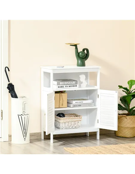 kleankin Bathroom Storage Unit Cabinet with Open Storage Shelf, Freestanding Floor Cabinet Organizer with 2 Doors for Living Roo