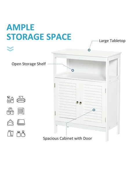 kleankin Bathroom Storage Unit Cabinet with Open Storage Shelf, Freestanding Floor Cabinet Organizer with 2 Doors for Living Roo