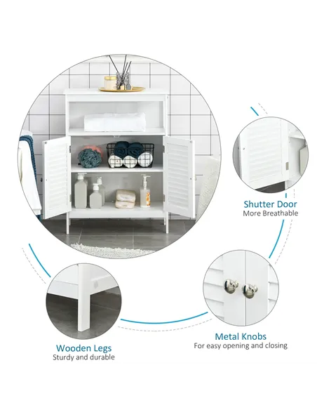 kleankin Bathroom Storage Unit Cabinet with Open Storage Shelf, Freestanding Floor Cabinet Organizer with 2 Doors for Living Roo
