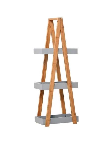 kleankin Bathroom Storage Shelves, 3-Tier Slim Shelving Unit, Freestanding Bamboo Shelf Unit, A Frame Space Saver Toilet Rack, N