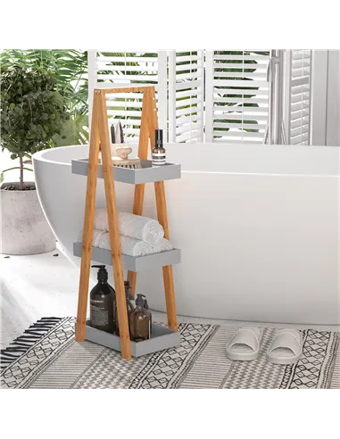 kleankin Bathroom Storage Shelves, 3-Tier Slim Shelving Unit, Freestanding Bamboo Shelf Unit, A Frame Space Saver Toilet Rack, N