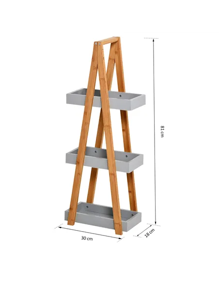 kleankin Bathroom Storage Shelves, 3-Tier Slim Shelving Unit, Freestanding Bamboo Shelf Unit, A Frame Space Saver Toilet Rack, N