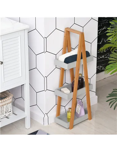 kleankin Bathroom Storage Shelves, 3-Tier Slim Shelving Unit, Freestanding Bamboo Shelf Unit, A Frame Space Saver Toilet Rack, N