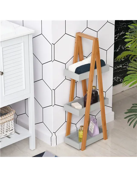 kleankin Bathroom Storage Shelves, 3-Tier Slim Shelving Unit, Freestanding Bamboo Shelf Unit, A Frame Space Saver Toilet Rack, N