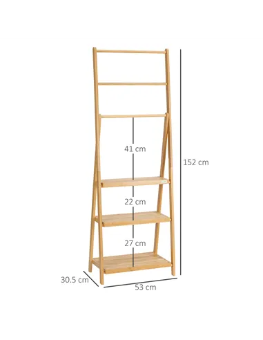 kleankin Freestanding Natural Bamboo Towel Rack with 3 Towel Rails and 3 Storage Shelves, Space-Saving Foldable Towel Holder for