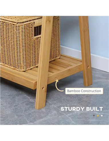 kleankin Freestanding Natural Bamboo Towel Rack with 3 Towel Rails and 3 Storage Shelves, Space-Saving Foldable Towel Holder for