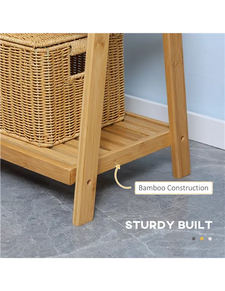 kleankin Freestanding Natural Bamboo Towel Rack with 3 Towel Rails and 3 Storage Shelves, Space-Saving Foldable Towel Holder for
