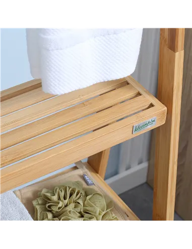 kleankin Freestanding Natural Bamboo Towel Rack with 3 Towel Rails and 3 Storage Shelves, Space-Saving Foldable Towel Holder for