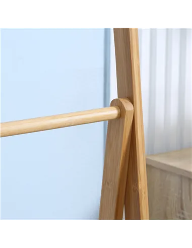 kleankin Freestanding Natural Bamboo Towel Rack with 3 Towel Rails and 3 Storage Shelves, Space-Saving Foldable Towel Holder for