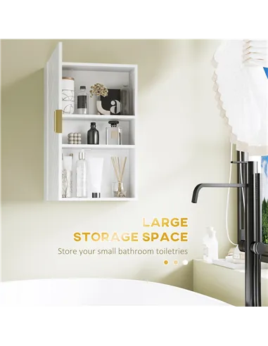 kleankin Bathroom Wall Cabinet, Over Toilet Storage Cupboard with Adjustable Shelves for Hallway, Living Room, White