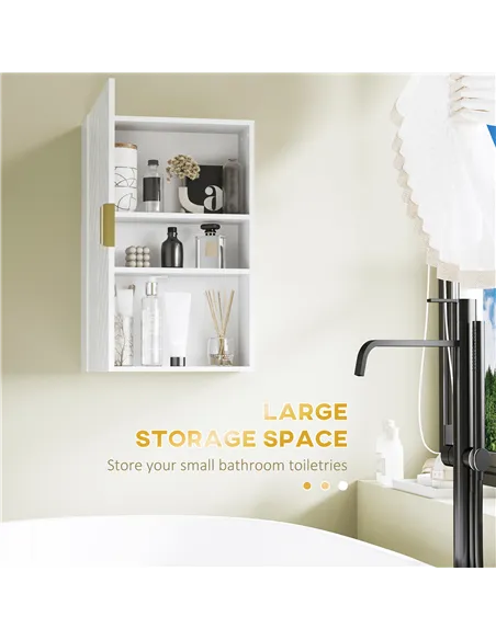 kleankin Bathroom Wall Cabinet, Over Toilet Storage Cupboard with Adjustable Shelves for Hallway, Living Room, White