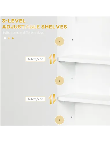 kleankin Bathroom Wall Cabinet, Over Toilet Storage Cupboard with Adjustable Shelves for Hallway, Living Room, White