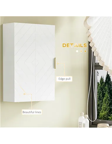 kleankin Bathroom Wall Cabinet, Over Toilet Storage Cupboard with Adjustable Shelves for Hallway, Living Room, White