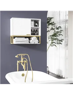 kleankin Bathroom Wall Cabinet, Over Toilet Storage Cabinet with Door and Storage Shelves for Hallway, Living Room, White 2