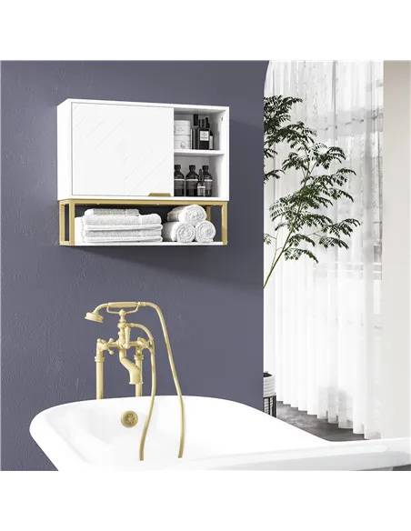 kleankin Bathroom Wall Cabinet, Over Toilet Storage Cabinet with Door and Storage Shelves for Hallway, Living Room, White