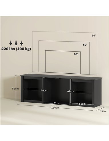 HOMCOM 65" TV Stand, with LED Lights and Storage - Black