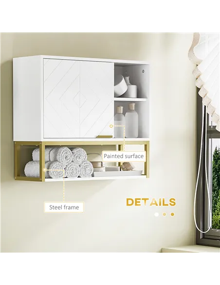 kleankin Bathroom Wall Cabinet, Over Toilet Storage Cabinet with Door and Storage Shelves for Hallway, Living Room, White