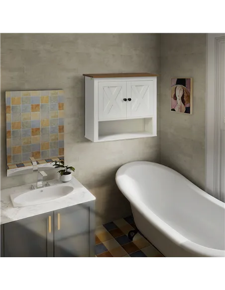 kleankin On-Wall Farmhouse Bathroom Storage Cabinet - White