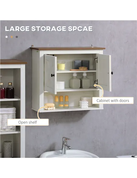 kleankin On-Wall Farmhouse Bathroom Storage Cabinet - White