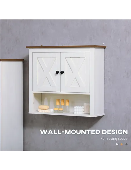 kleankin On-Wall Farmhouse Bathroom Storage Cabinet - White