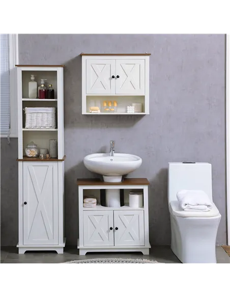 kleankin On-Wall Farmhouse Bathroom Storage Cabinet - White