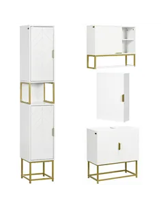kleankin 4 Piece Bathroom Furniture Set, Freestanding Tall Bathroom Cabinet, Under Sink Storage Cabinet, 2 Wall Mounted Cabinets