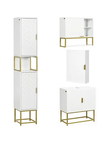 kleankin 4 Piece Bathroom Furniture Set, Freestanding Tall Bathroom Cabinet, Under Sink Storage Cabinet, 2 Wall Mounted Cabinets
