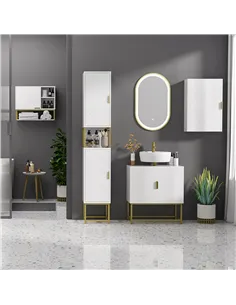 kleankin 4 Piece Bathroom Furniture Set, Freestanding Tall Bathroom Cabinet, Under Sink Storage Cabinet, 2 Wall Mounted Cabinets 2