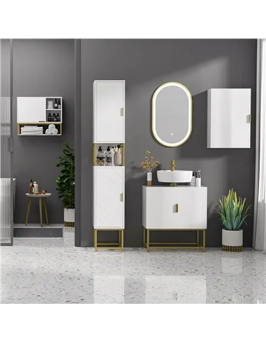 kleankin 4 Piece Bathroom Furniture Set, Freestanding Tall Bathroom Cabinet, Under Sink Storage Cabinet, 2 Wall Mounted Cabinets