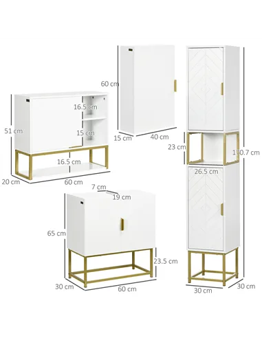 kleankin 4 Piece Bathroom Furniture Set, Freestanding Tall Bathroom Cabinet, Under Sink Storage Cabinet, 2 Wall Mounted Cabinets