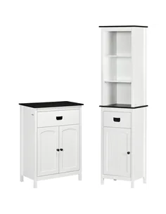 kleankin Bathroom Furniture Set, Bathroom Floor Cabinet with Drawer and Double Door, Tall Bathroom Cabinet with Drawer and Adjus