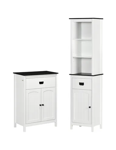 kleankin Bathroom Furniture Set, Bathroom Floor Cabinet with Drawer and Double Door, Tall Bathroom Cabinet with Drawer and Adjus