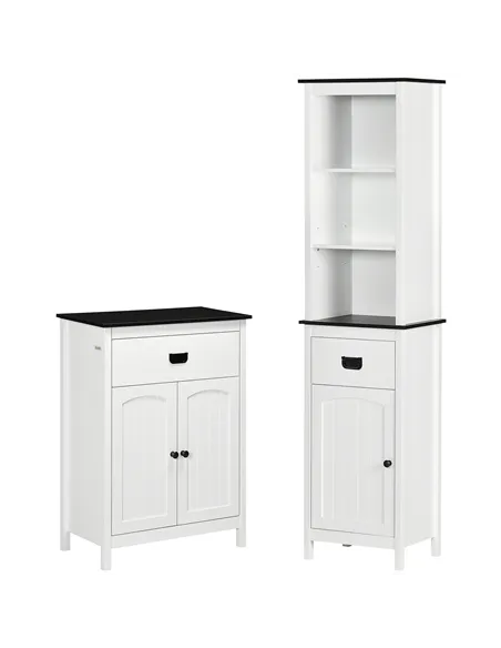 kleankin Bathroom Furniture Set, Bathroom Floor Cabinet with Drawer and Double Door, Tall Bathroom Cabinet with Drawer and Adjus