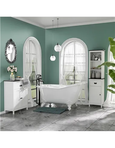 kleankin Bathroom Furniture Set, Bathroom Floor Cabinet with Drawer and Double Door, Tall Bathroom Cabinet with Drawer and Adjus