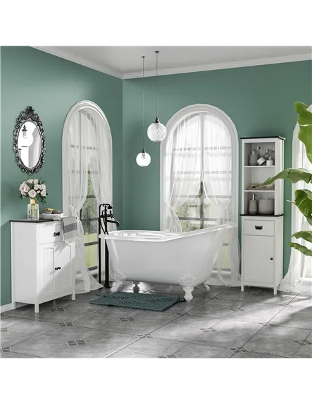 kleankin Bathroom Furniture Set, Bathroom Floor Cabinet with Drawer and Double Door, Tall Bathroom Cabinet with Drawer and Adjus