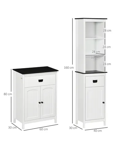 kleankin Bathroom Furniture Set, Bathroom Floor Cabinet with Drawer and Double Door, Tall Bathroom Cabinet with Drawer and Adjus