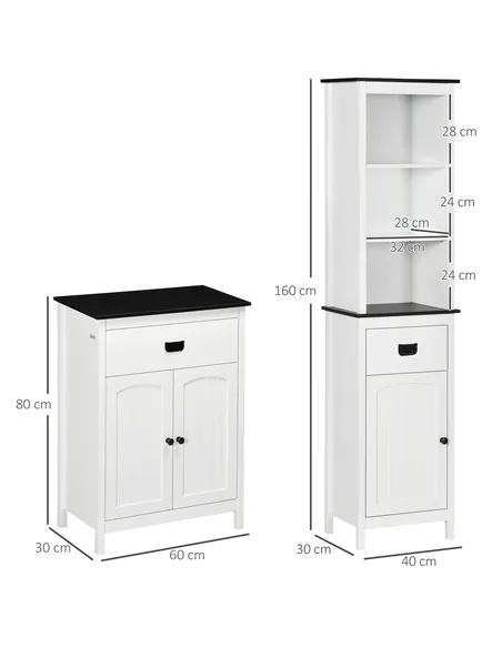 kleankin Bathroom Furniture Set, Bathroom Floor Cabinet with Drawer and Double Door, Tall Bathroom Cabinet with Drawer and Adjus