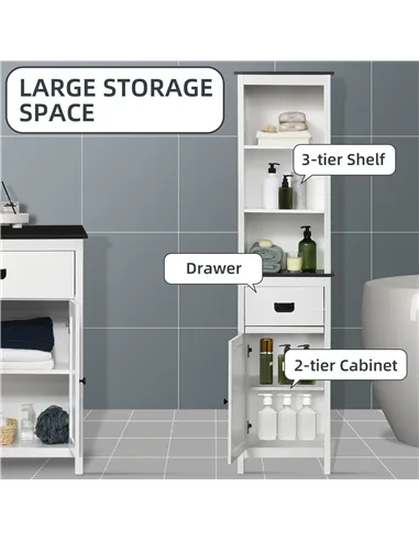 kleankin Bathroom Furniture Set, Bathroom Floor Cabinet with Drawer and Double Door, Tall Bathroom Cabinet with Drawer and Adjus