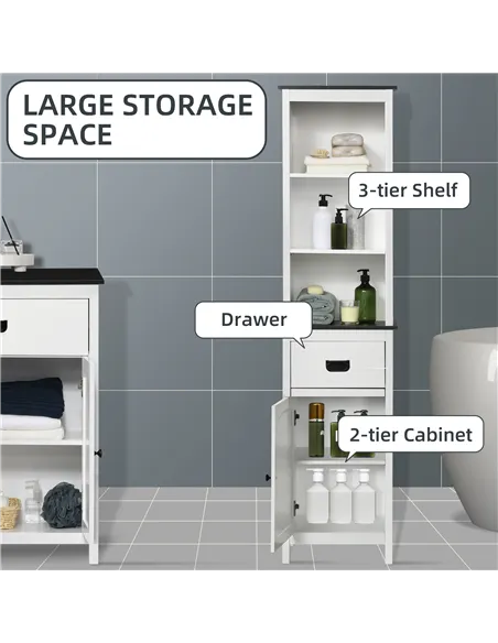 kleankin Bathroom Furniture Set, Bathroom Floor Cabinet with Drawer and Double Door, Tall Bathroom Cabinet with Drawer and Adjus