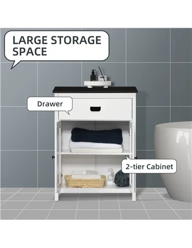kleankin Bathroom Furniture Set, Bathroom Floor Cabinet with Drawer and Double Door, Tall Bathroom Cabinet with Drawer and Adjus