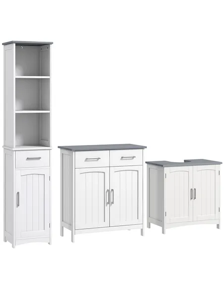 kleankin Bathroom Furniture Set with Adjustable Shelves, Tall Bathroom Storage Cabinet with Open Shelves, Bathroom Floor Cabinet