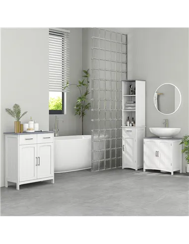 kleankin Bathroom Furniture Set with Adjustable Shelves, Tall Bathroom Storage Cabinet with Open Shelves, Bathroom Floor Cabinet