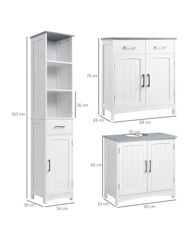 kleankin Bathroom Furniture Set with Adjustable Shelves, Tall Bathroom Storage Cabinet with Open Shelves, Bathroom Floor Cabinet