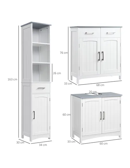 kleankin Bathroom Furniture Set with Adjustable Shelves, Tall Bathroom Storage Cabinet with Open Shelves, Bathroom Floor Cabinet