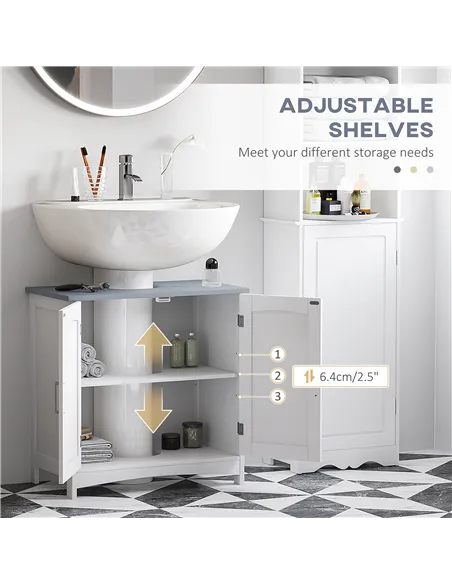 kleankin Bathroom Furniture Set with Adjustable Shelves, Tall Bathroom Storage Cabinet with Open Shelves, Bathroom Floor Cabinet