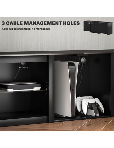 HOMCOM 65" TV Stand, with LED Lights and Storage - Black