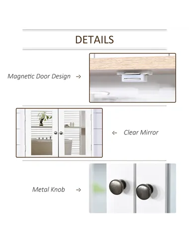 kleankin Bathroom Furniture Set, Mirror Cabinet Wall Mounted with Adjustable Shelf, Bathroom Sink Cabinet with Storage, White an